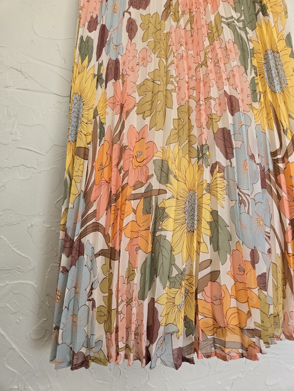 Sézane Floral Pleated Ruffle Pink Yellow Rachelle Dress, 6 - Picture 8 of 14